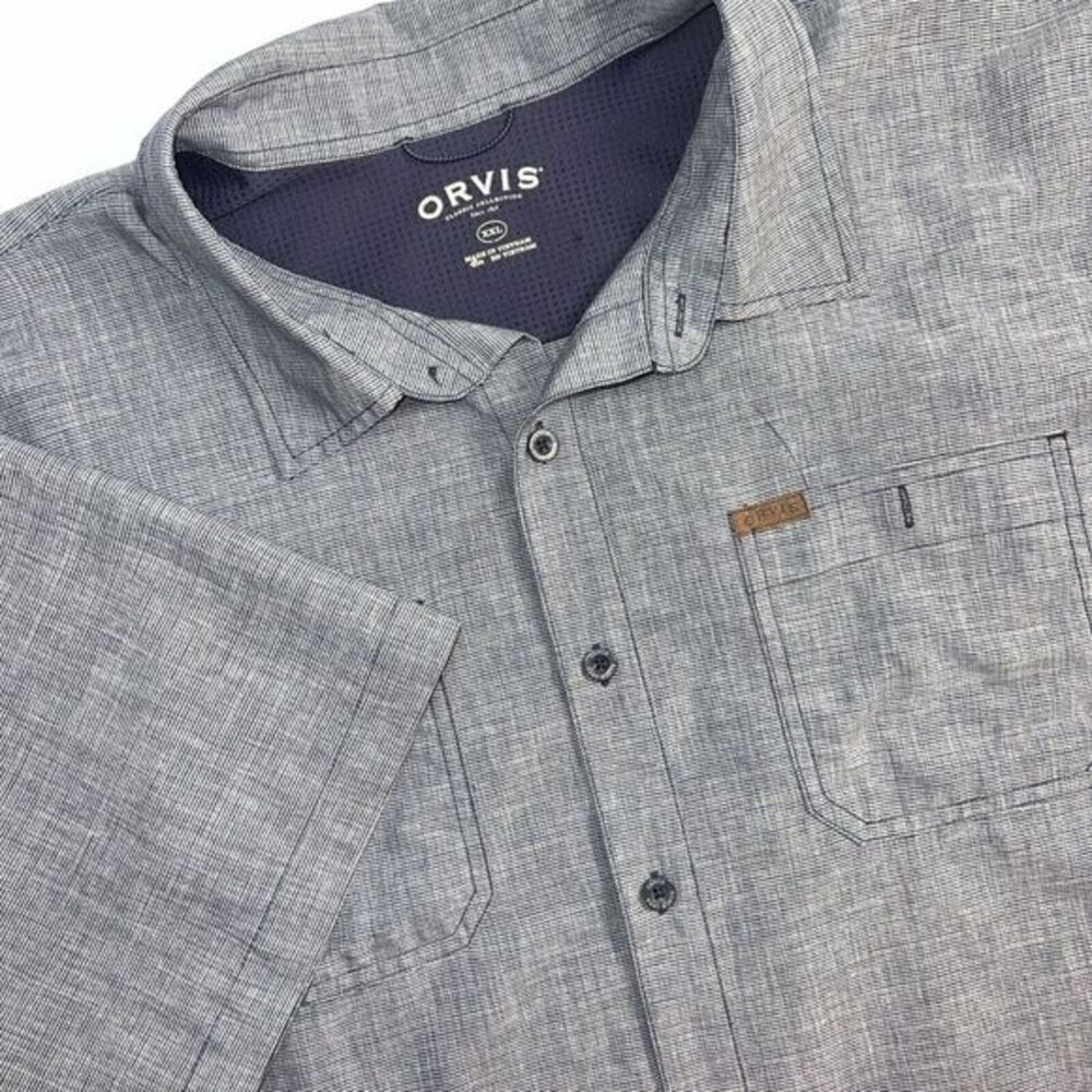 Orvis Classic Collection Shirt Men's XXL Blue Button Up Outdoor Short Sleeve
